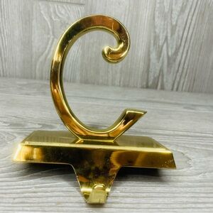 Pottery barn gold tone heavy shelf stocking hook Christmas decorations “ C “